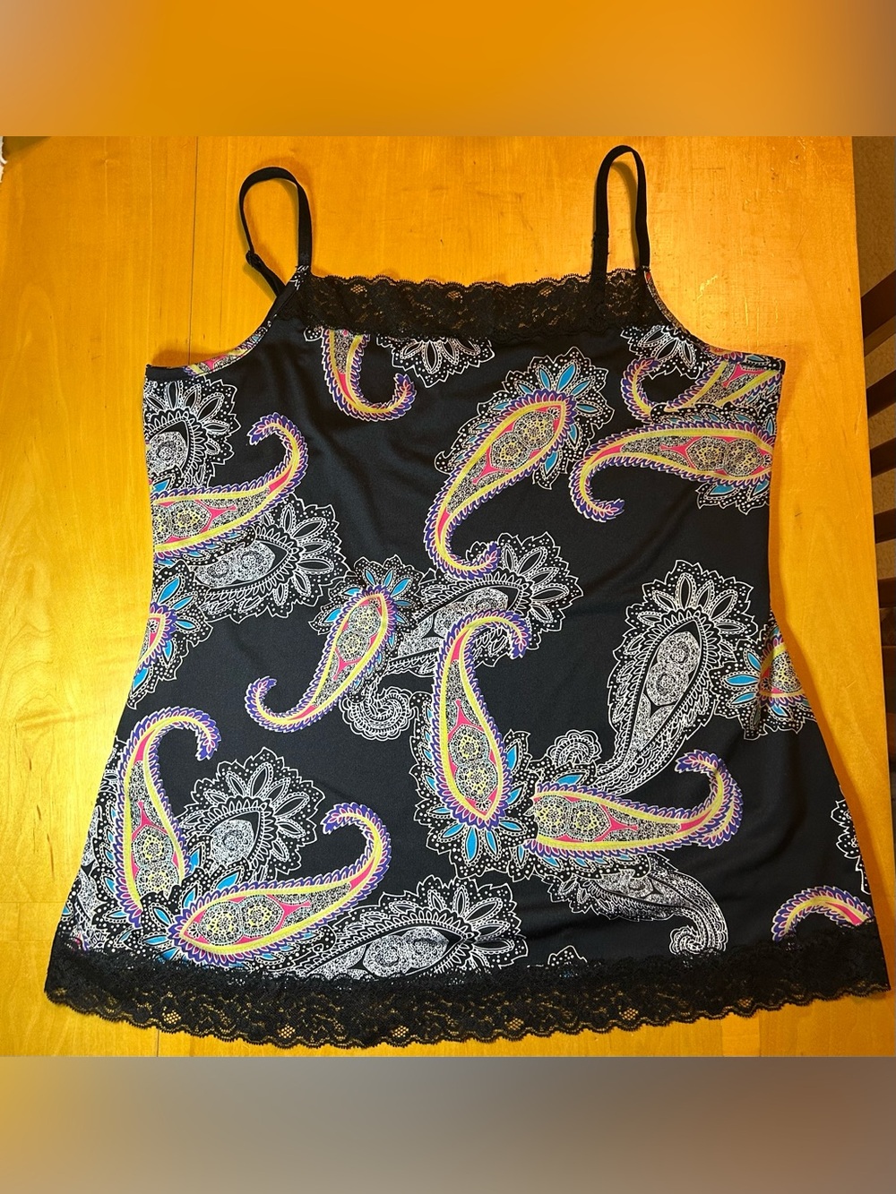 Fashion Bug Black Paisley Lace Camisole Adjustable Strap Multicolor Womens Large